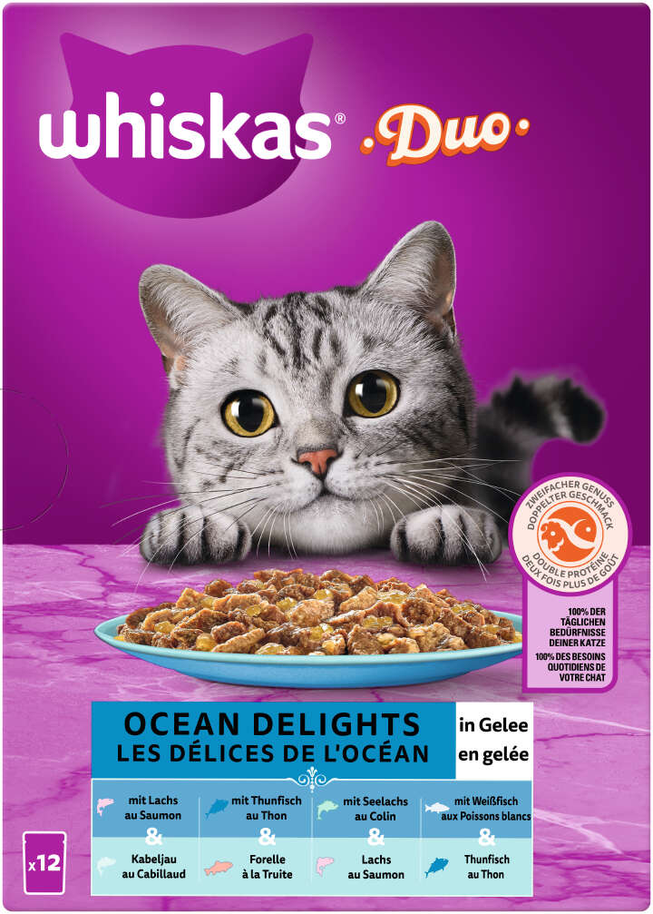 whiskas Katzen-Nassfutter DUO Portionsbeutel Multipack Ocean Delights in Gelee 12 x 85g